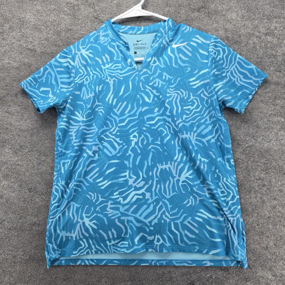 Nike Shirt Womens Large Blue Dri-Fit Court Tennis CK0996-446 Abstract Print Top